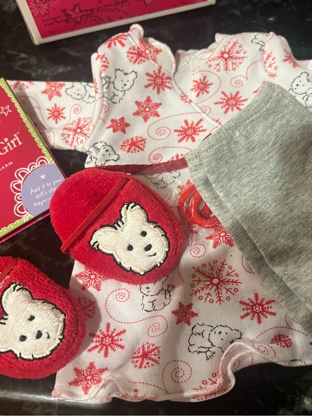 Kids Red Snowflake & Puppy Pajama Set with Red Slippers